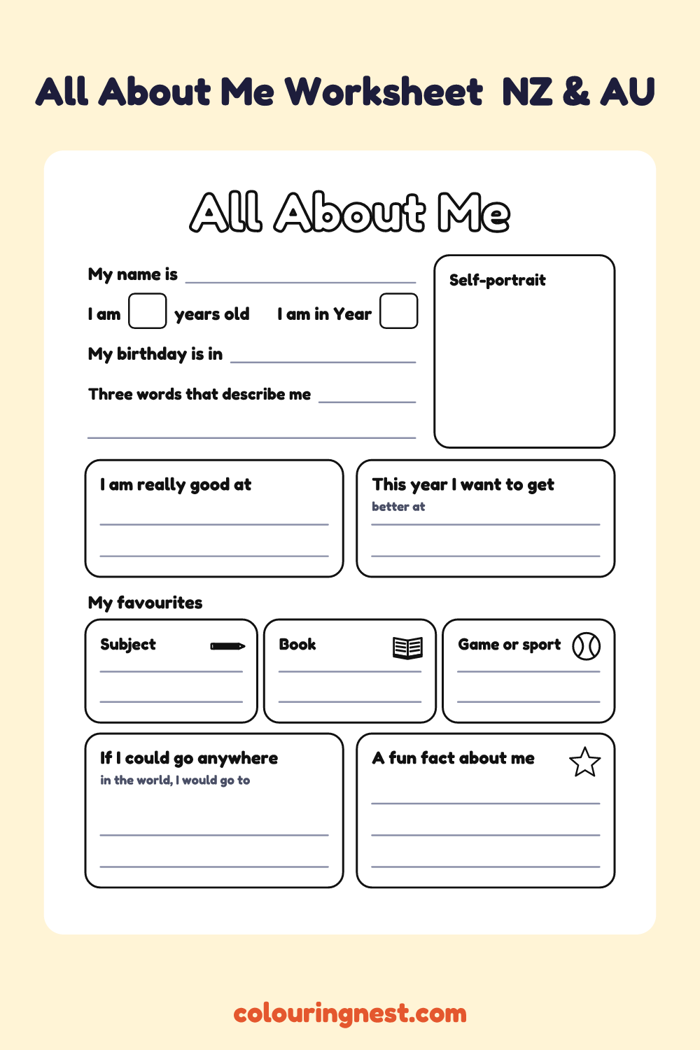 All About Me: Ages 8 to 11 (NZ & AU): free printable worksheet from Colouring Nest