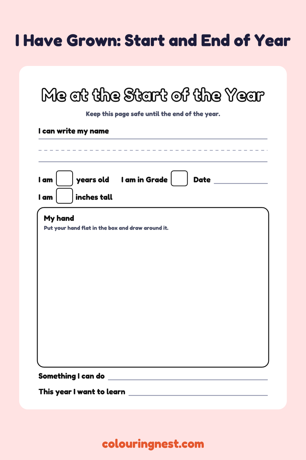 I Have Grown (US): free printable worksheet from Colouring Nest