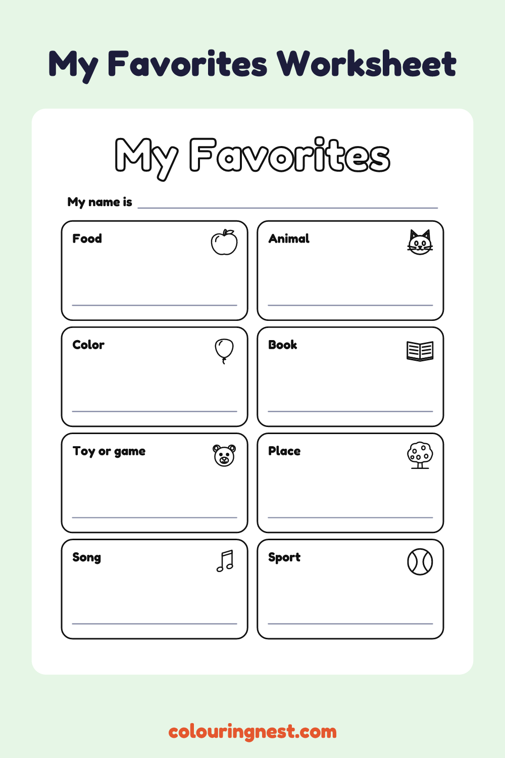 My Favorites Worksheet: free printable worksheet from Colouring Nest