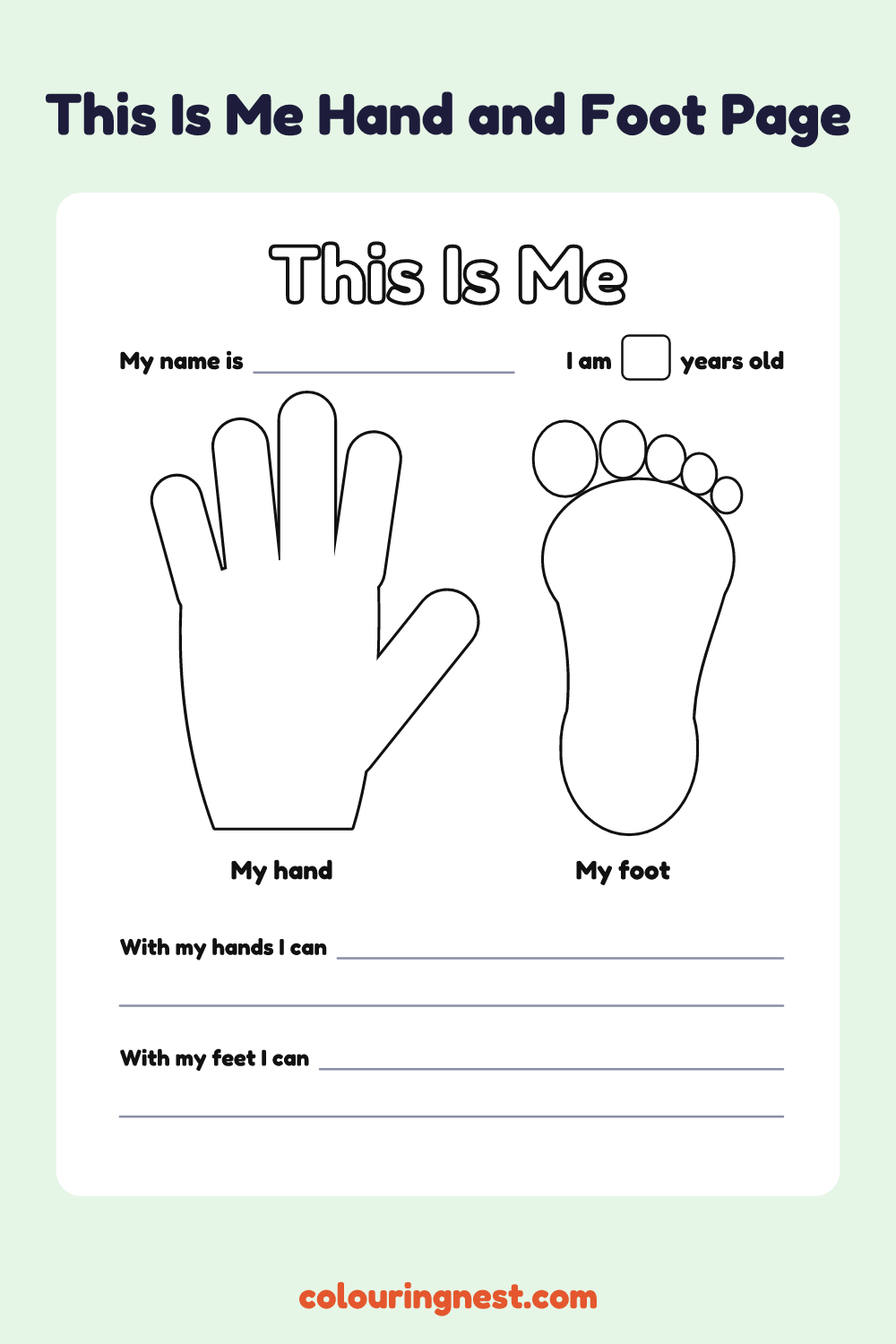 This Is Me: Hand and Foot: free printable page to colour from Colouring Nest