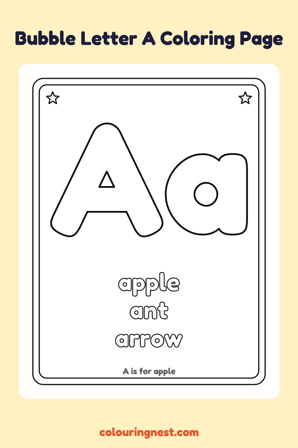Bubble Letter A coloring page: free printable black-and-white line art