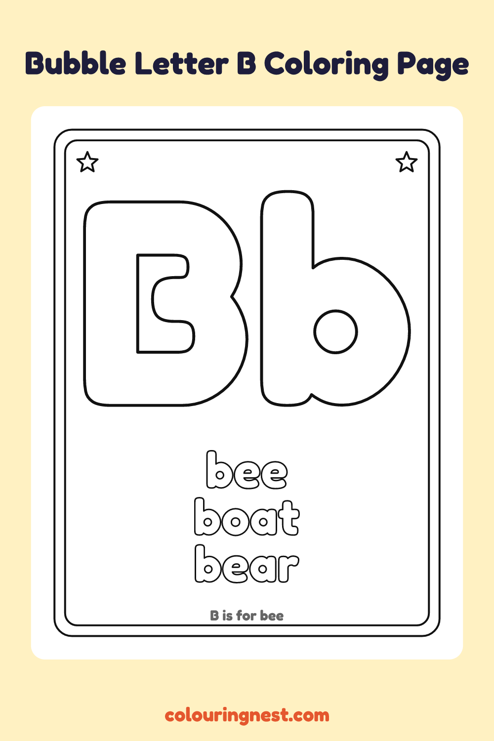 Bubble Letter B coloring page: free printable black-and-white line art