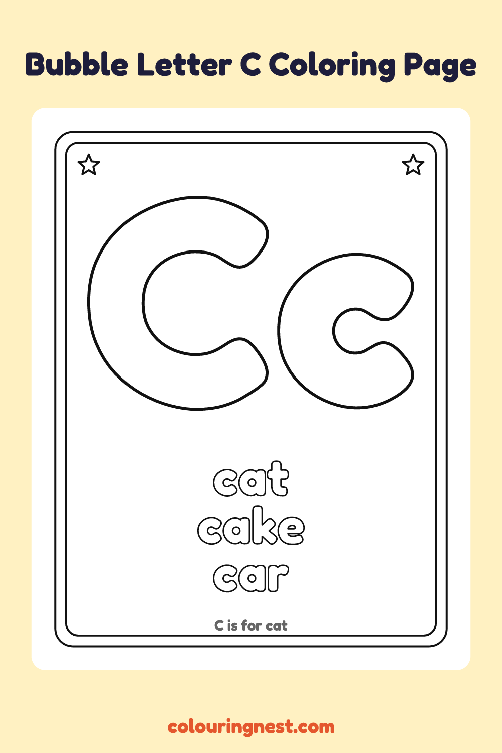 Bubble Letter C coloring page: free printable black-and-white line art