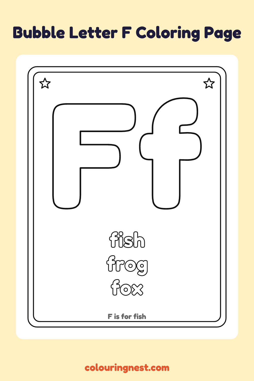 Bubble Letter F coloring page: free printable black-and-white line art