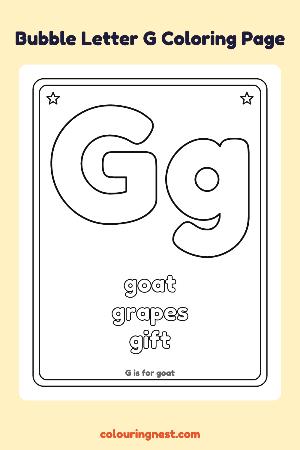 Bubble Letter G coloring page: free printable black-and-white line art