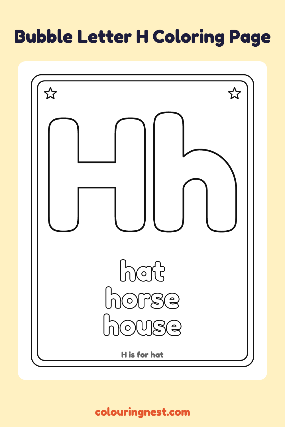 Bubble Letter H coloring page: free printable black-and-white line art