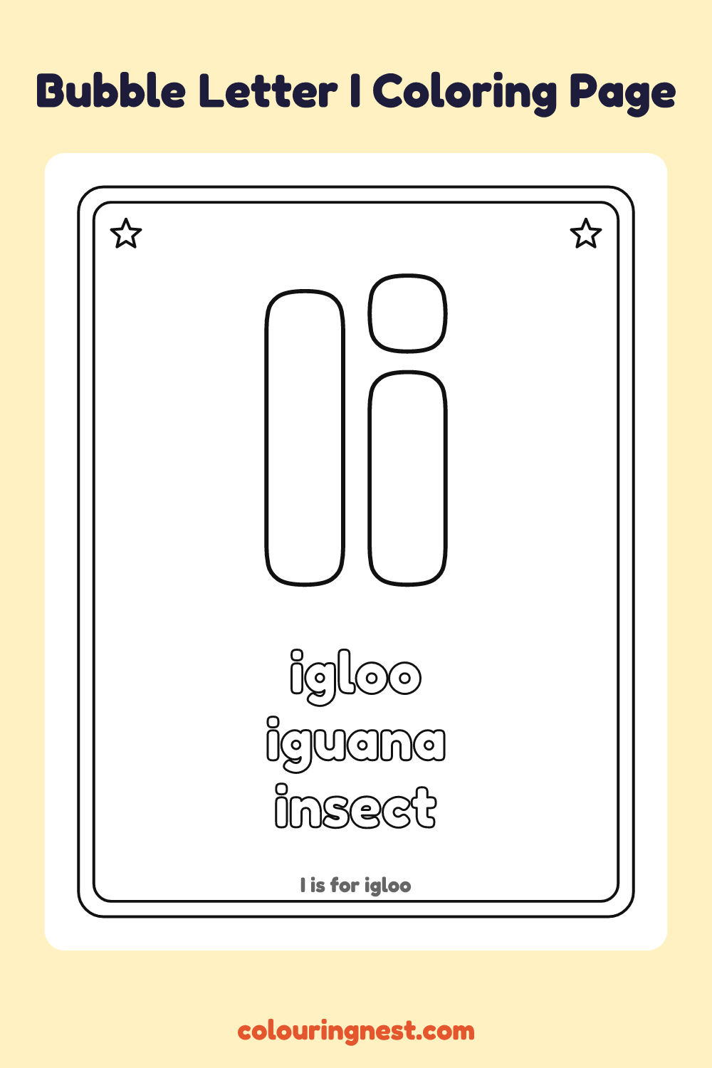 Bubble Letter I coloring page: free printable black-and-white line art
