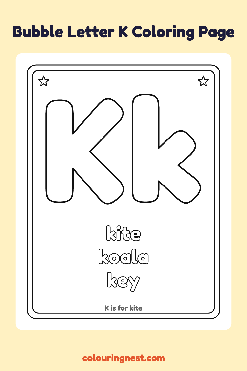 Bubble Letter K coloring page: free printable black-and-white line art