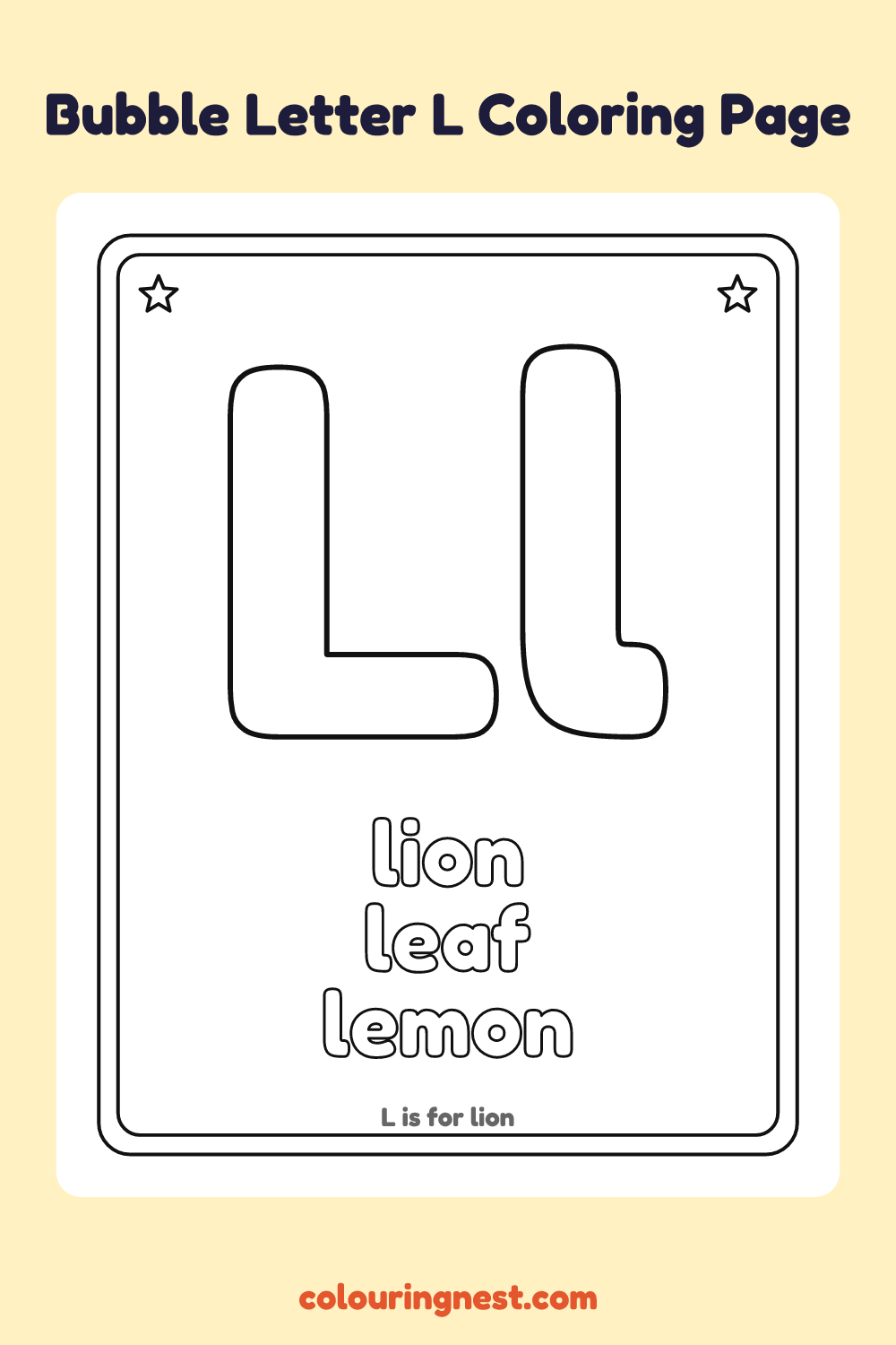 Bubble Letter L coloring page: free printable black-and-white line art