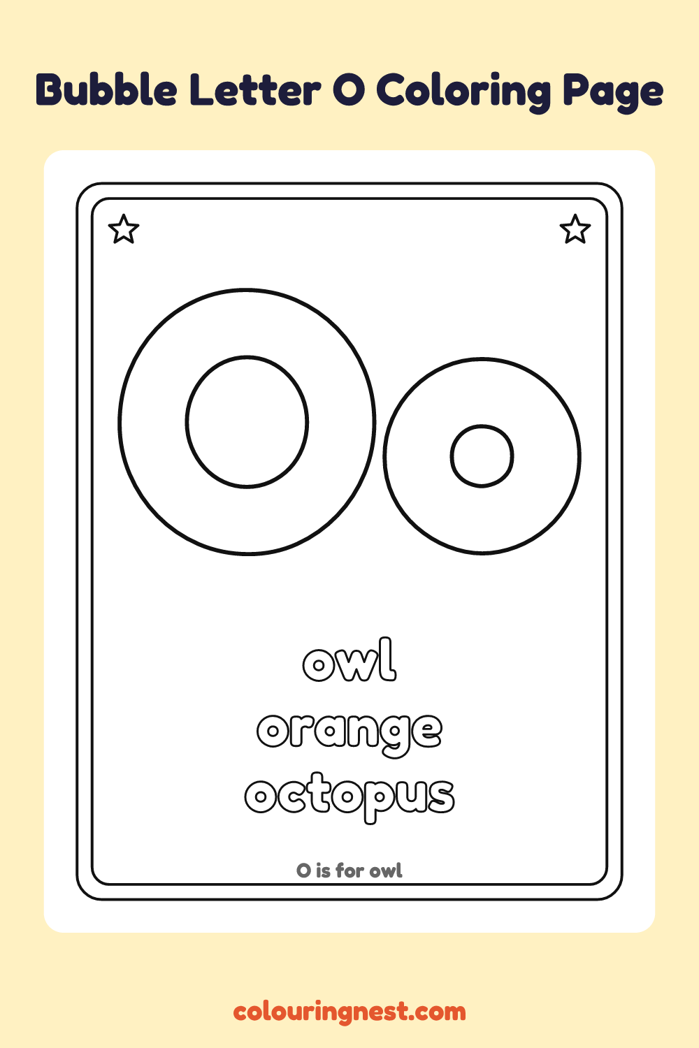 Bubble Letter O coloring page: free printable black-and-white line art