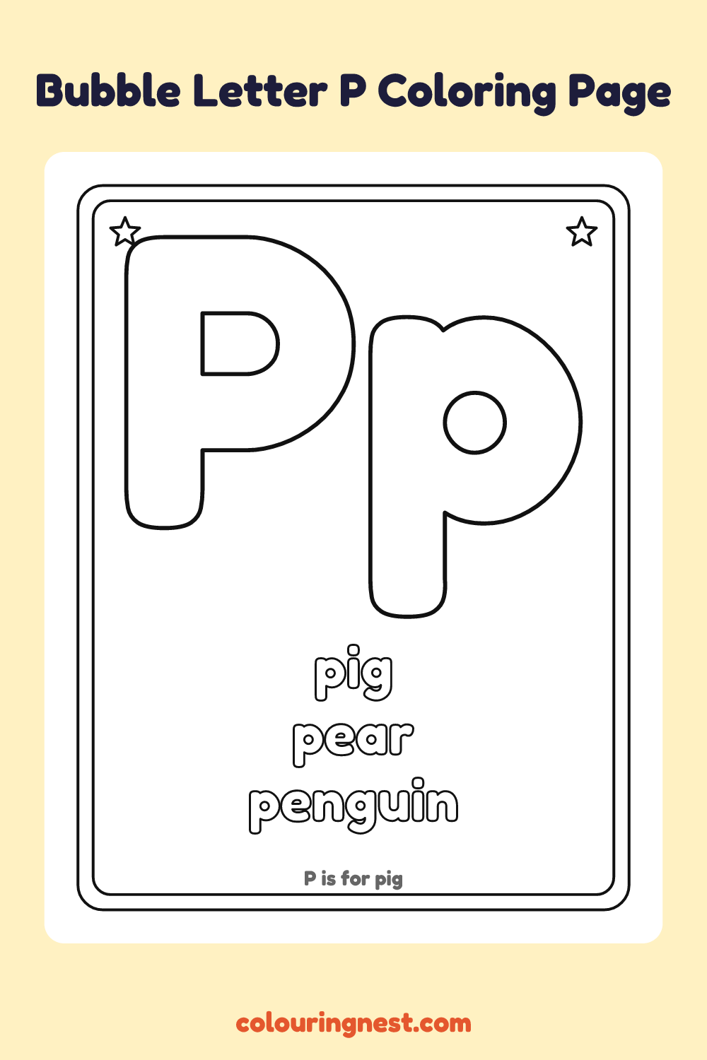 Bubble Letter P coloring page: free printable black-and-white line art