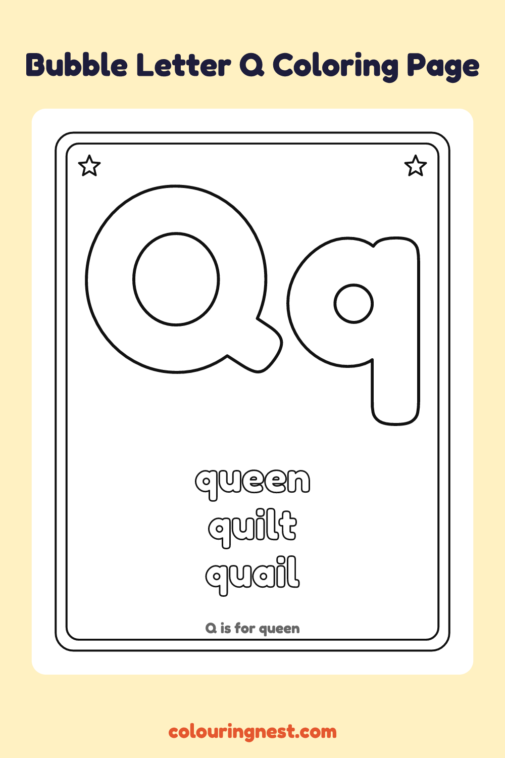 Bubble Letter Q coloring page: free printable black-and-white line art