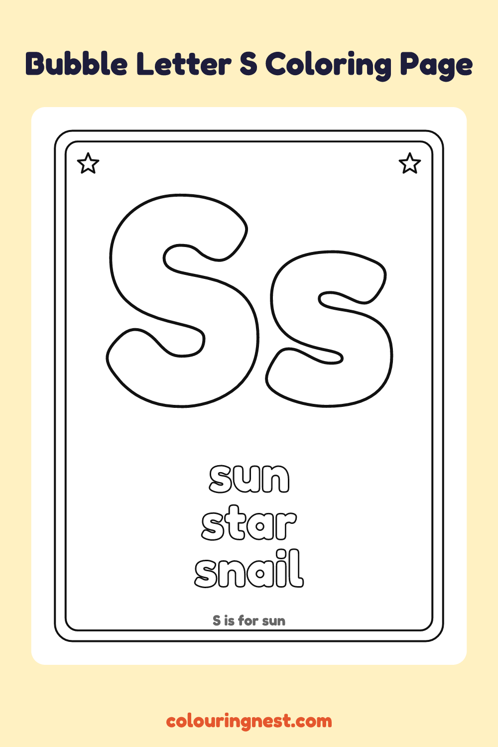 Bubble Letter S coloring page: free printable black-and-white line art