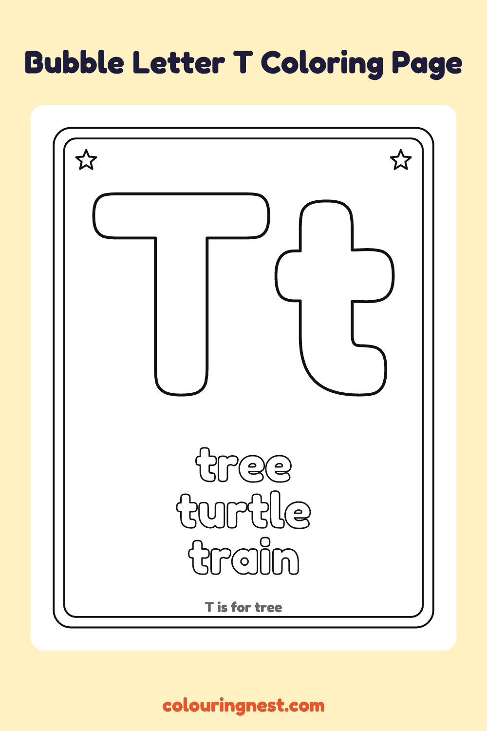 Bubble Letter T coloring page: free printable black-and-white line art