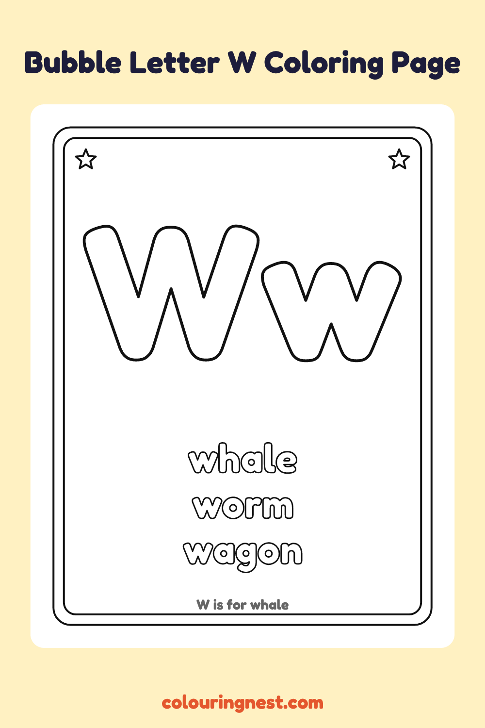 Bubble Letter W coloring page: free printable black-and-white line art