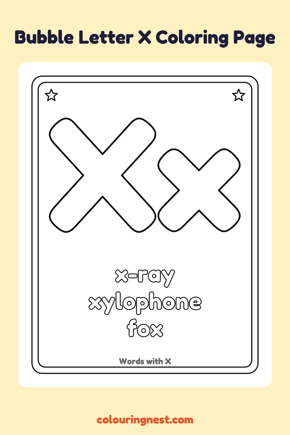 Bubble Letter X coloring page: free printable black-and-white line art