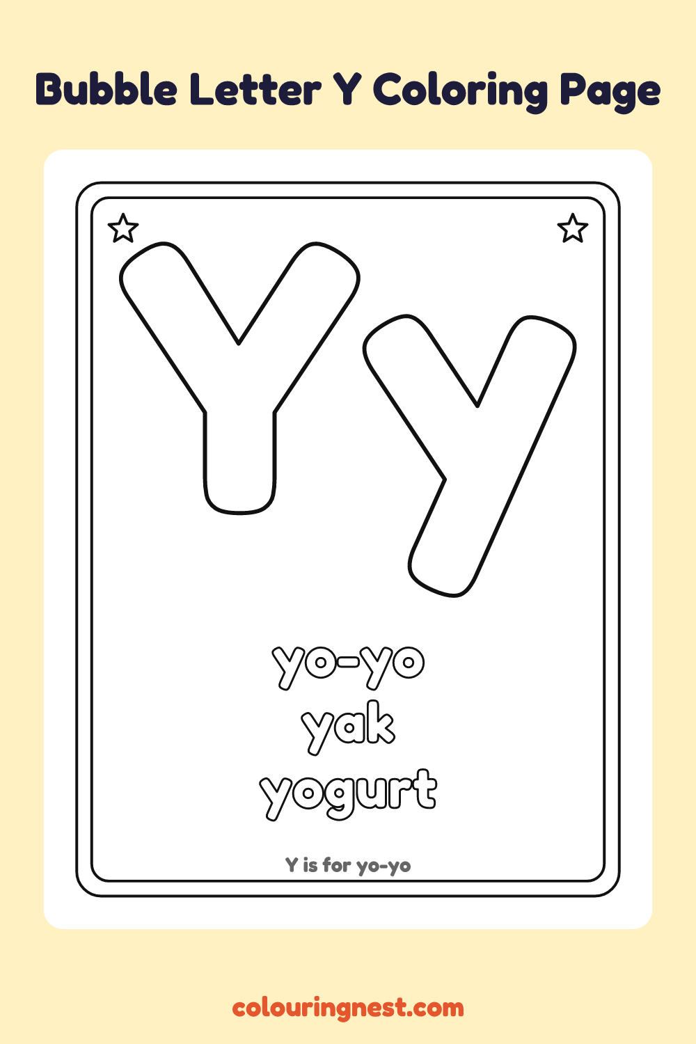 Bubble Letter Y coloring page: free printable black-and-white line art