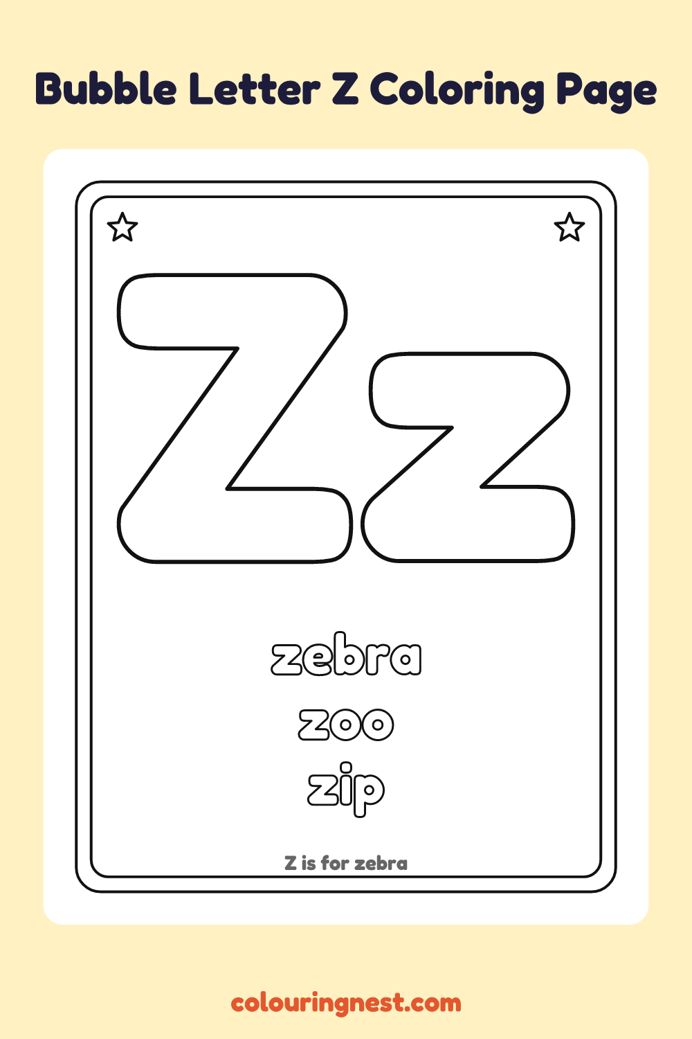 Bubble Letter Z coloring page: free printable black-and-white line art