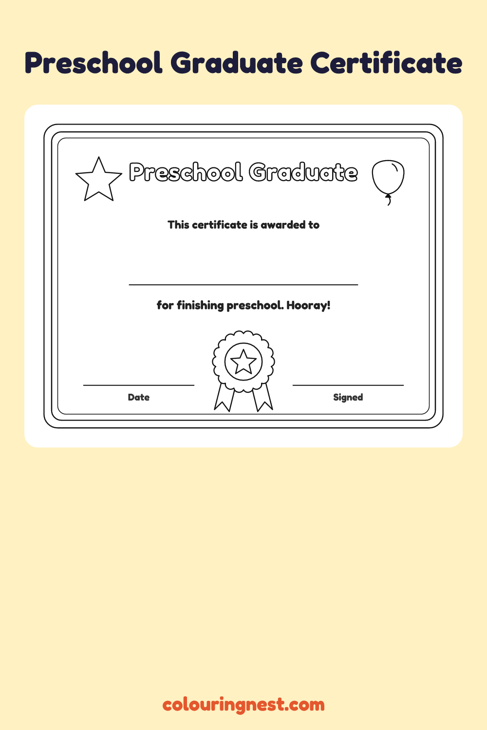 Preschool Graduate Certificate coloring page: free printable black-and-white line art