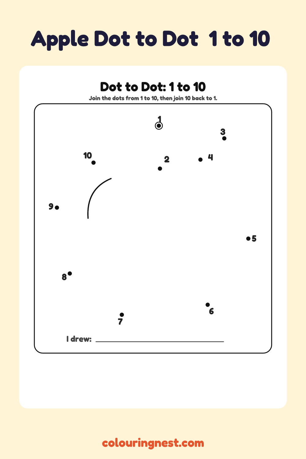 Apple Dot to Dot (1 to 10): numbered dots that make an apple when joined