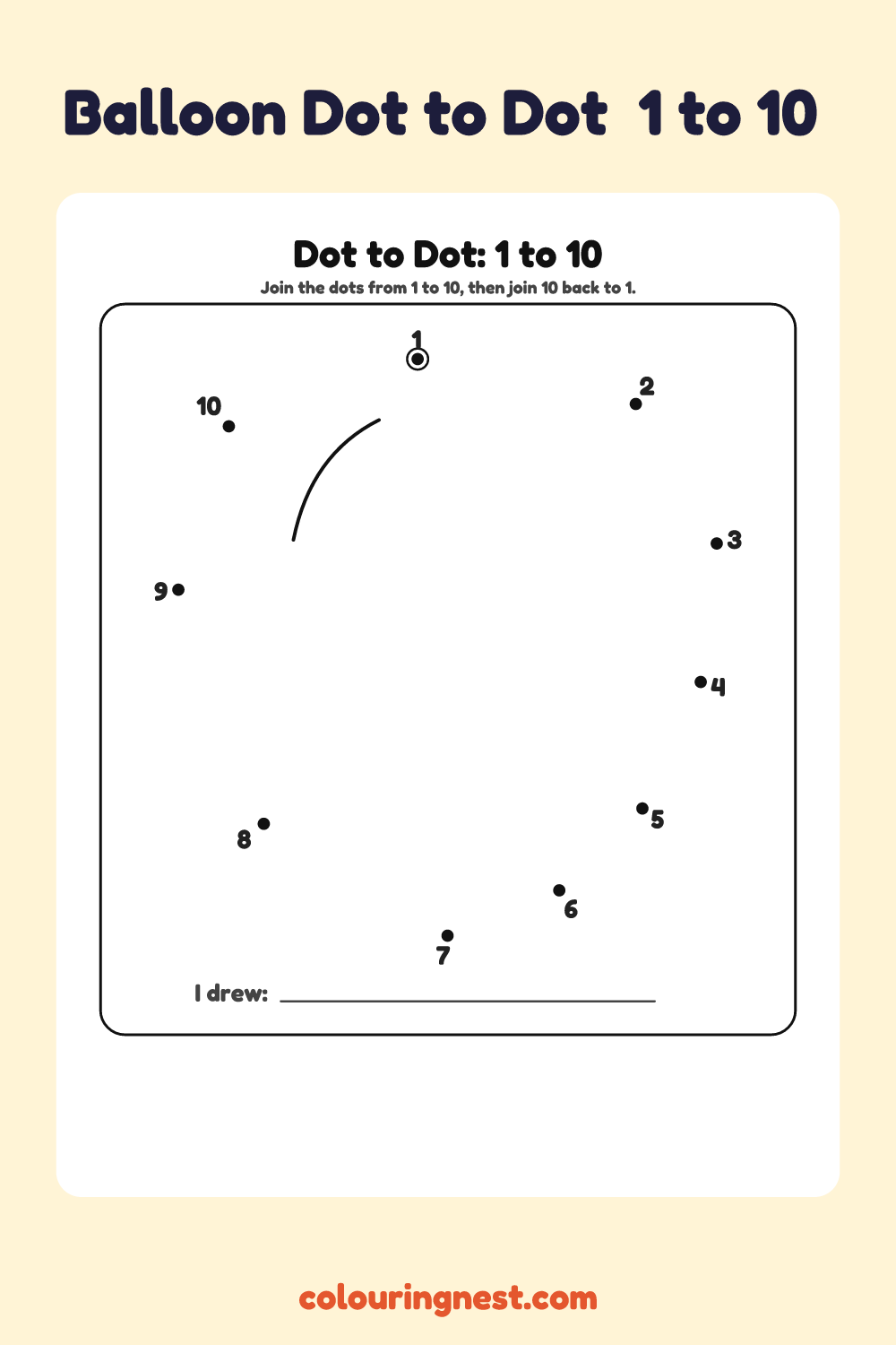 Balloon Dot to Dot (1 to 10): numbered dots that make a balloon when joined