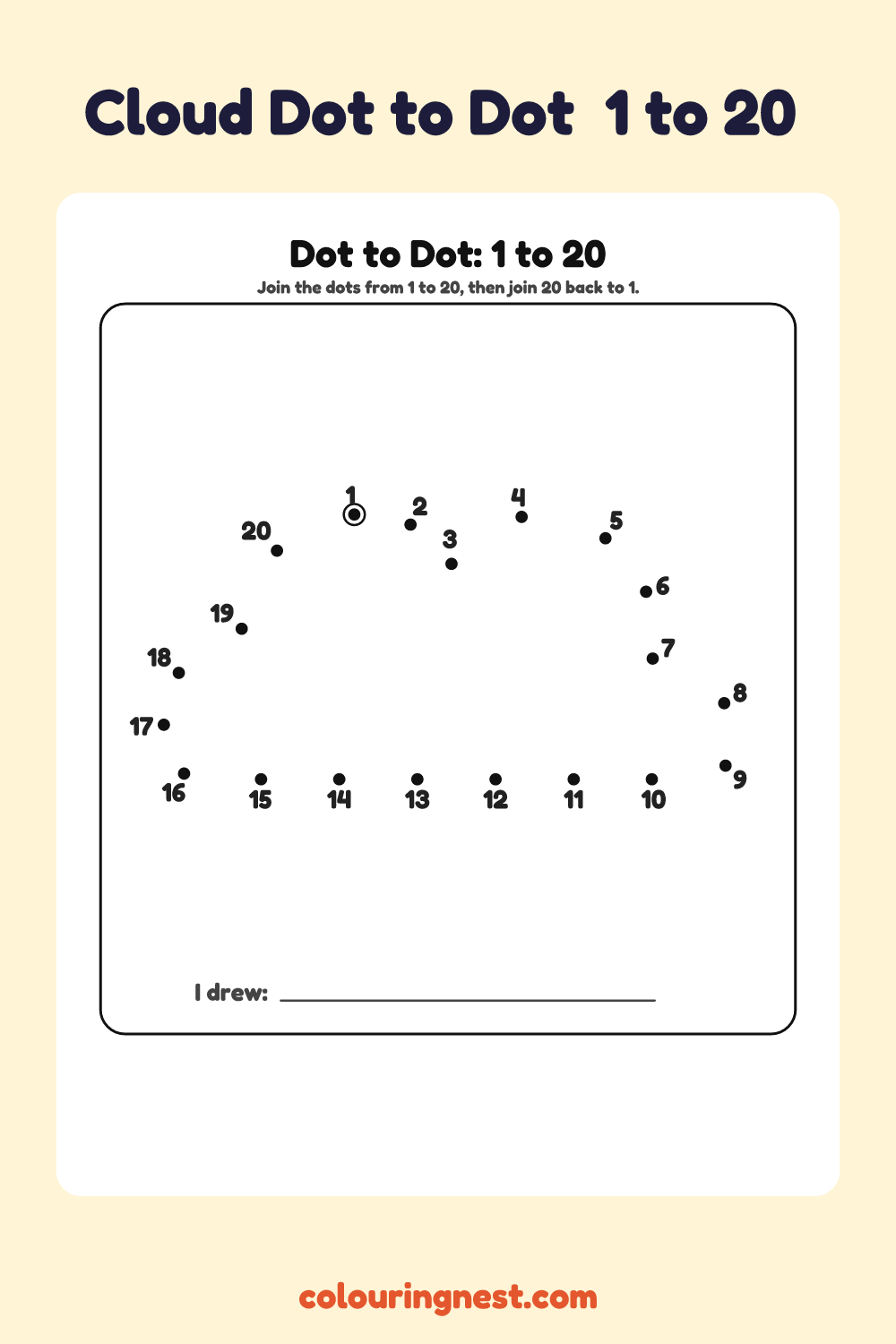 Cloud Dot to Dot (1 to 20): numbered dots that make a cloud when joined