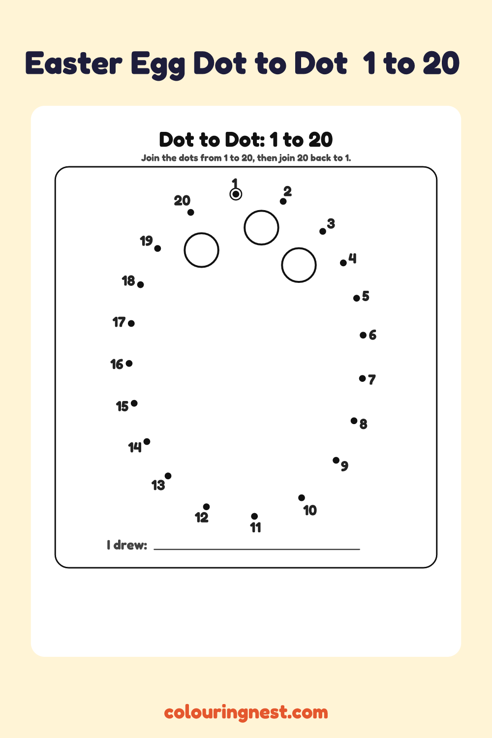 Easter Egg Dot to Dot (1 to 20): numbered dots that make an easter egg when joined