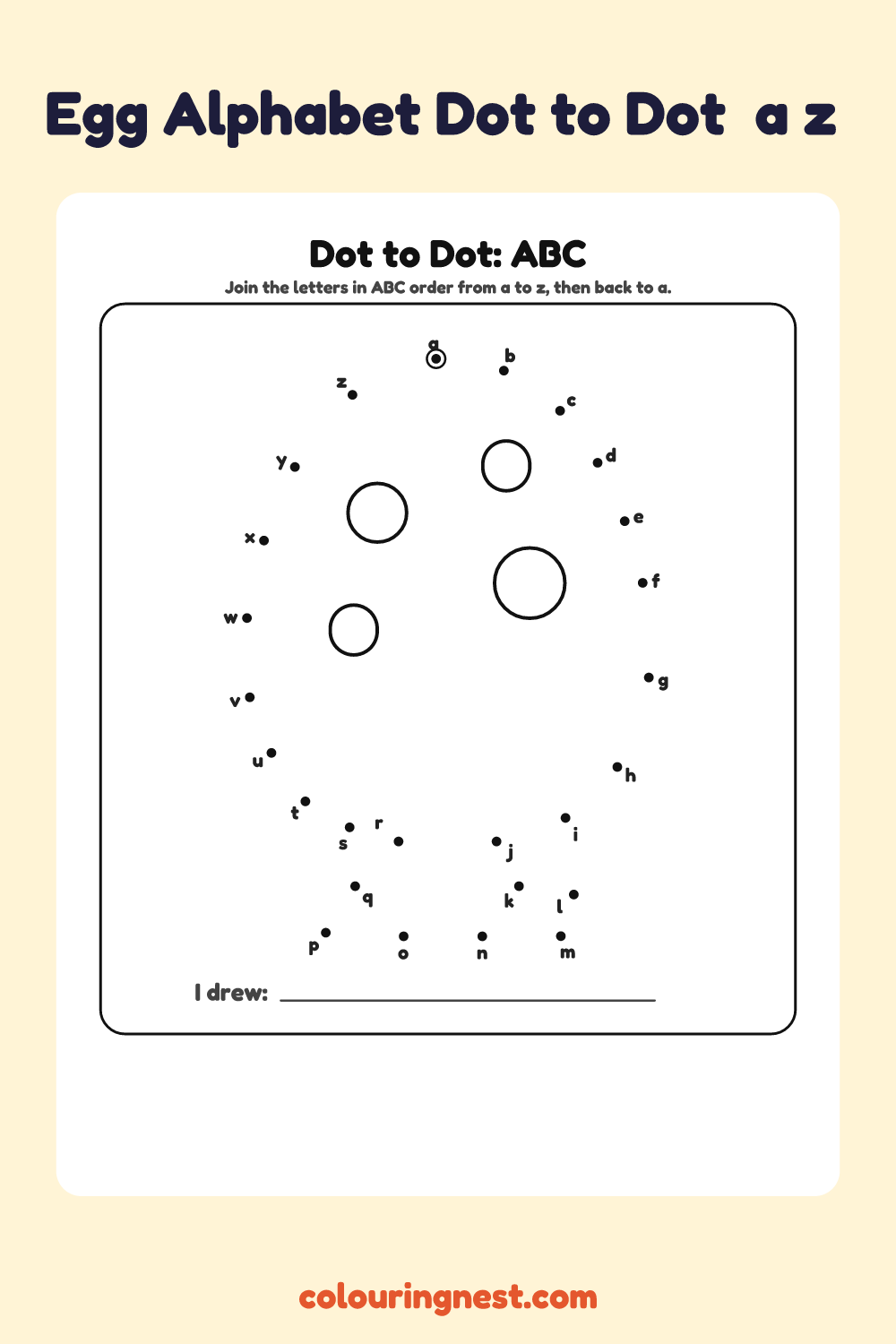 Egg Alphabet Dot to Dot (a–z): numbered dots that make an egg when joined
