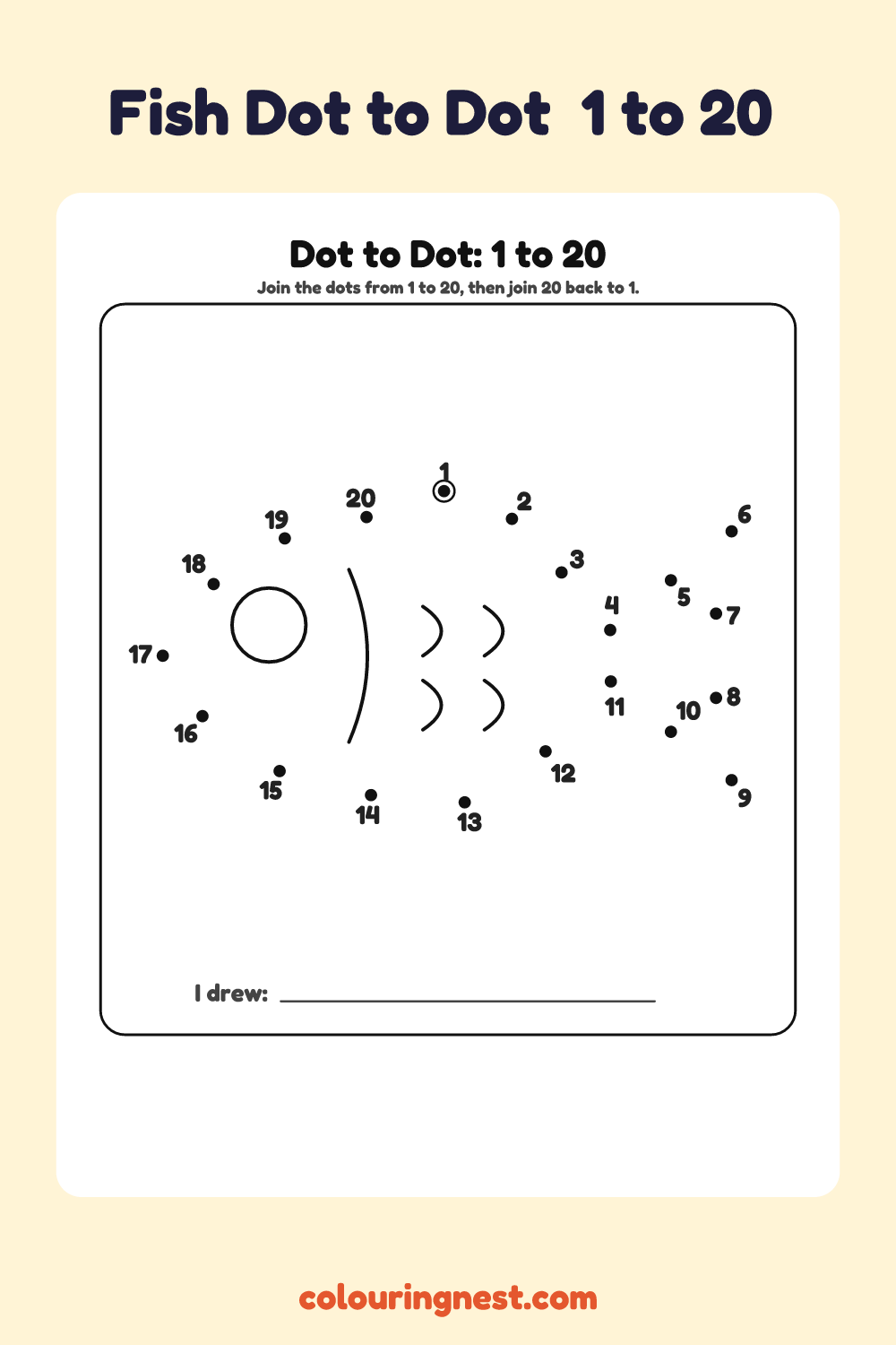 Fish Dot to Dot (1 to 20): numbered dots that make a fish when joined