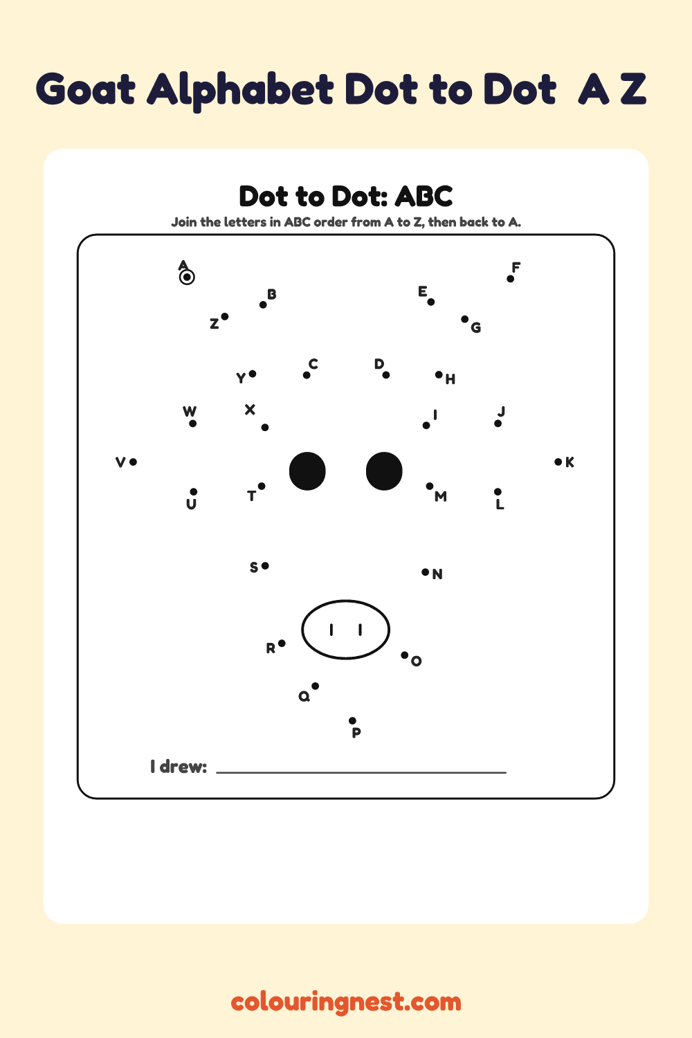 Goat Alphabet Dot to Dot (A–Z): numbered dots that make a goat when joined