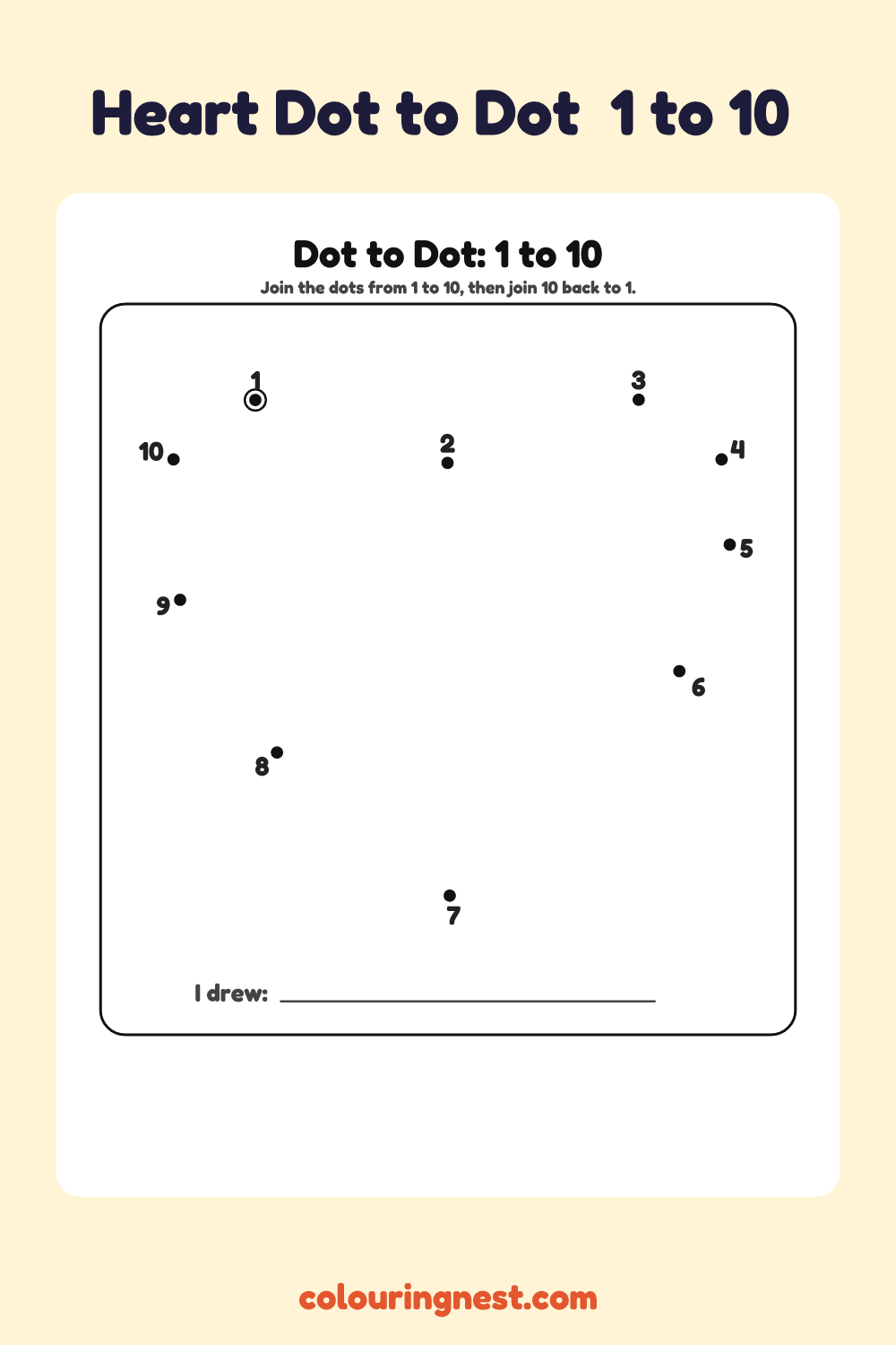 Heart Dot to Dot (1 to 10): numbered dots that make a heart when joined