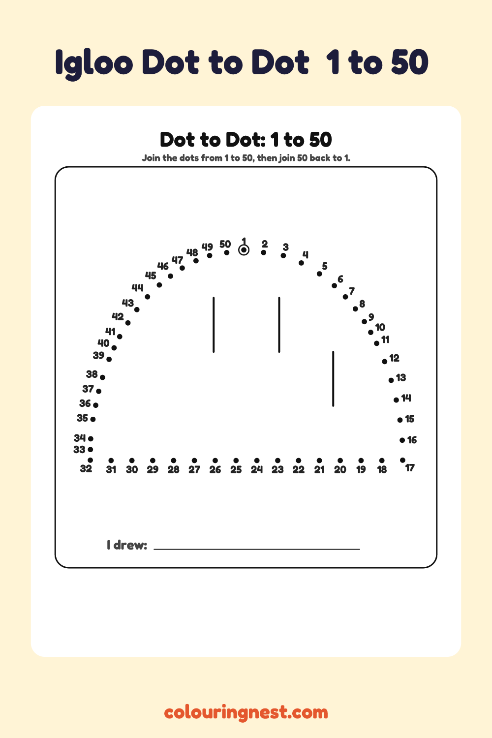 Igloo Dot to Dot (1 to 50): numbered dots that make an igloo when joined