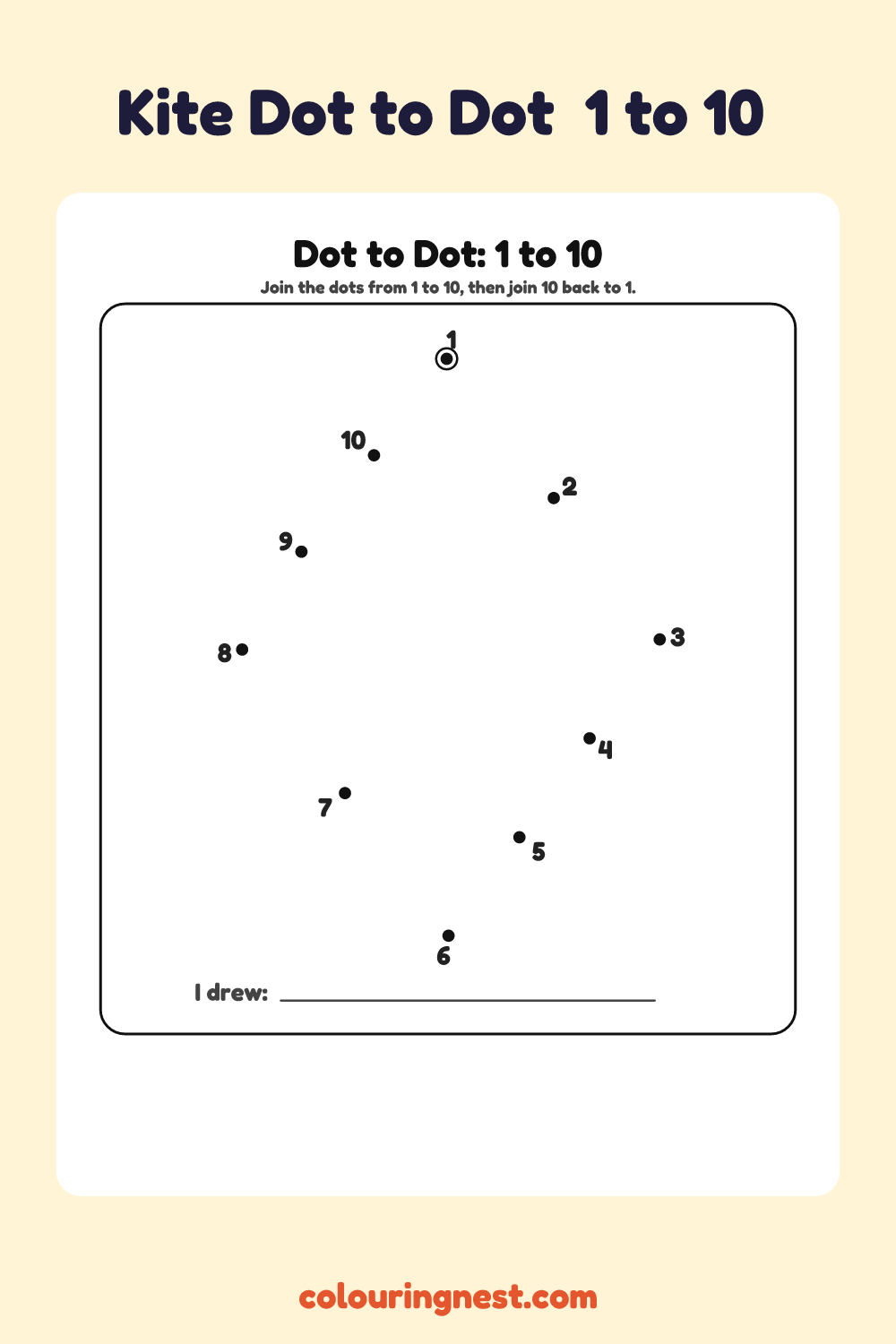 Kite Dot to Dot (1 to 10): numbered dots that make a kite when joined