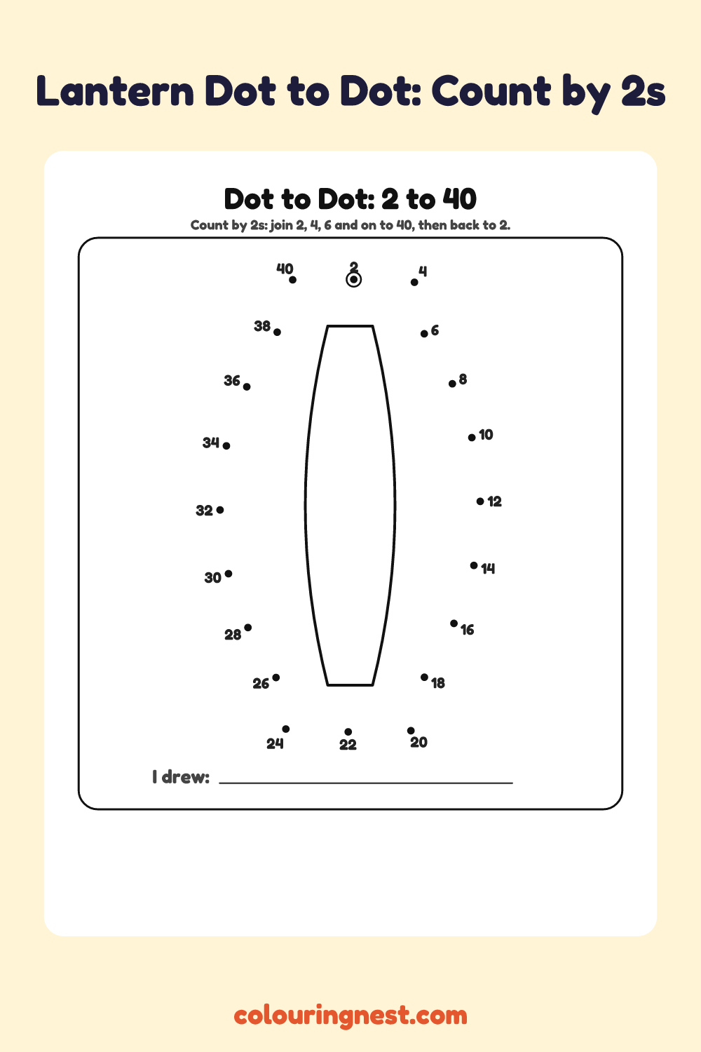Lantern Dot to Dot: Count by 2s: numbered dots that make a lantern when joined