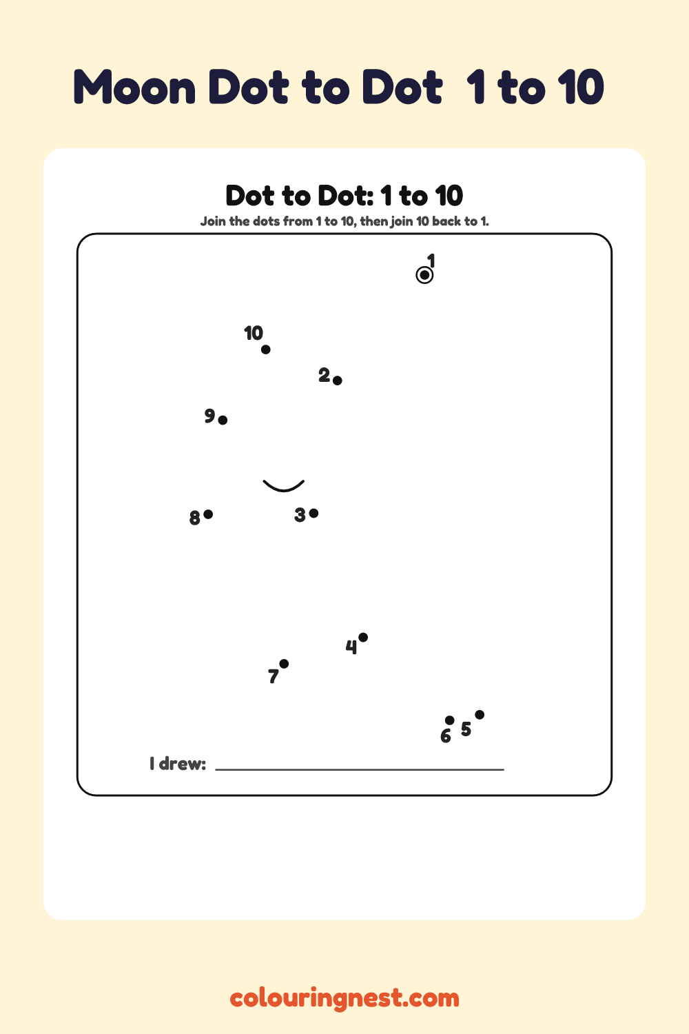 Moon Dot to Dot (1 to 10): numbered dots that make a moon when joined