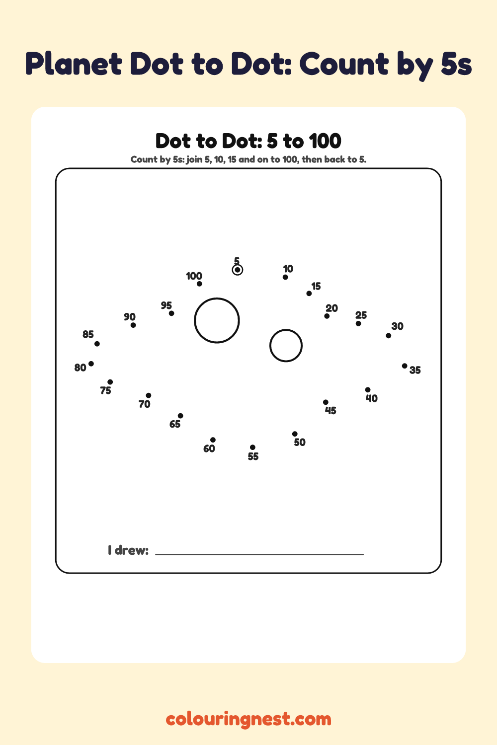 Planet Dot to Dot: Count by 5s: numbered dots that make a planet when joined