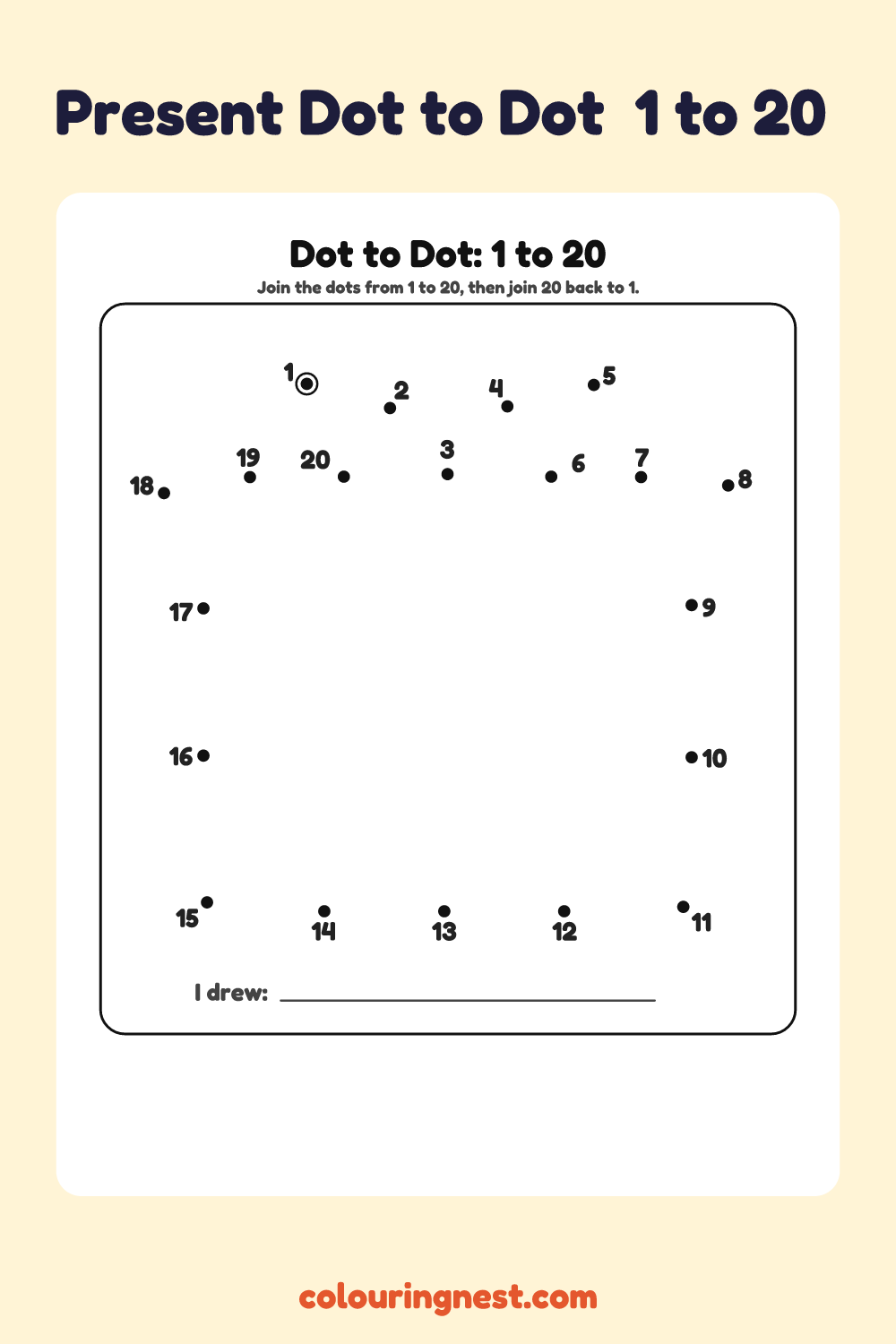 Present Dot to Dot (1 to 20): numbered dots that make a present when joined