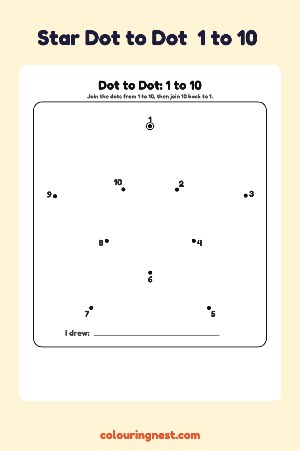 Star Dot to Dot (1 to 10): numbered dots that make a star when joined