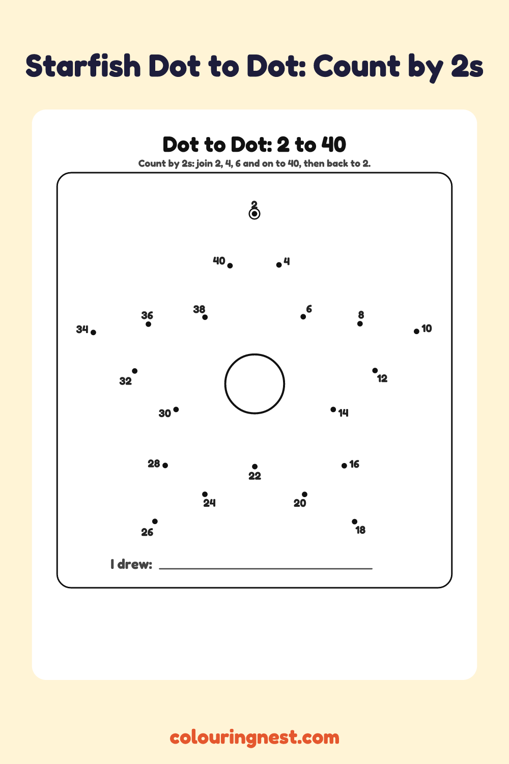 Starfish Dot to Dot: Count by 2s: numbered dots that make a starfish when joined