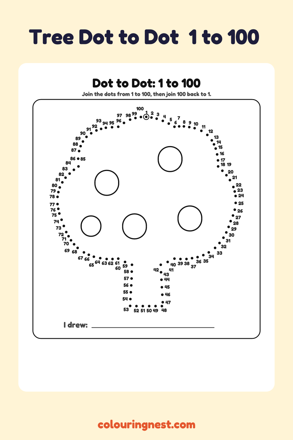 Tree Dot to Dot (1 to 100): numbered dots that make a tree when joined