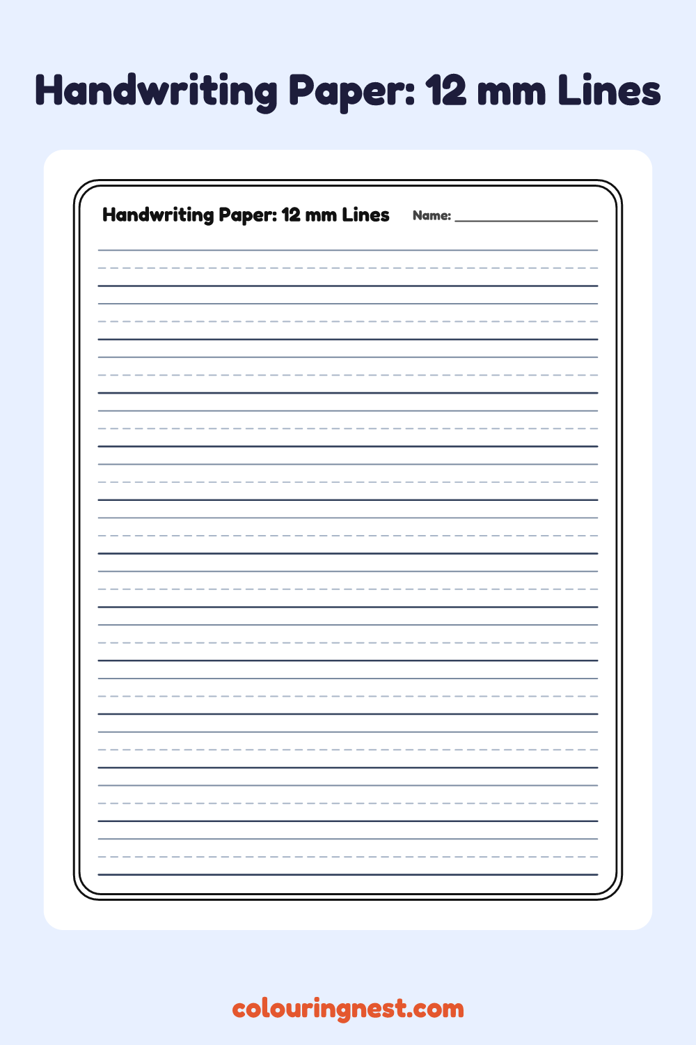 Handwriting Paper: 12 mm Lines worksheet: free printable black-and-white line art