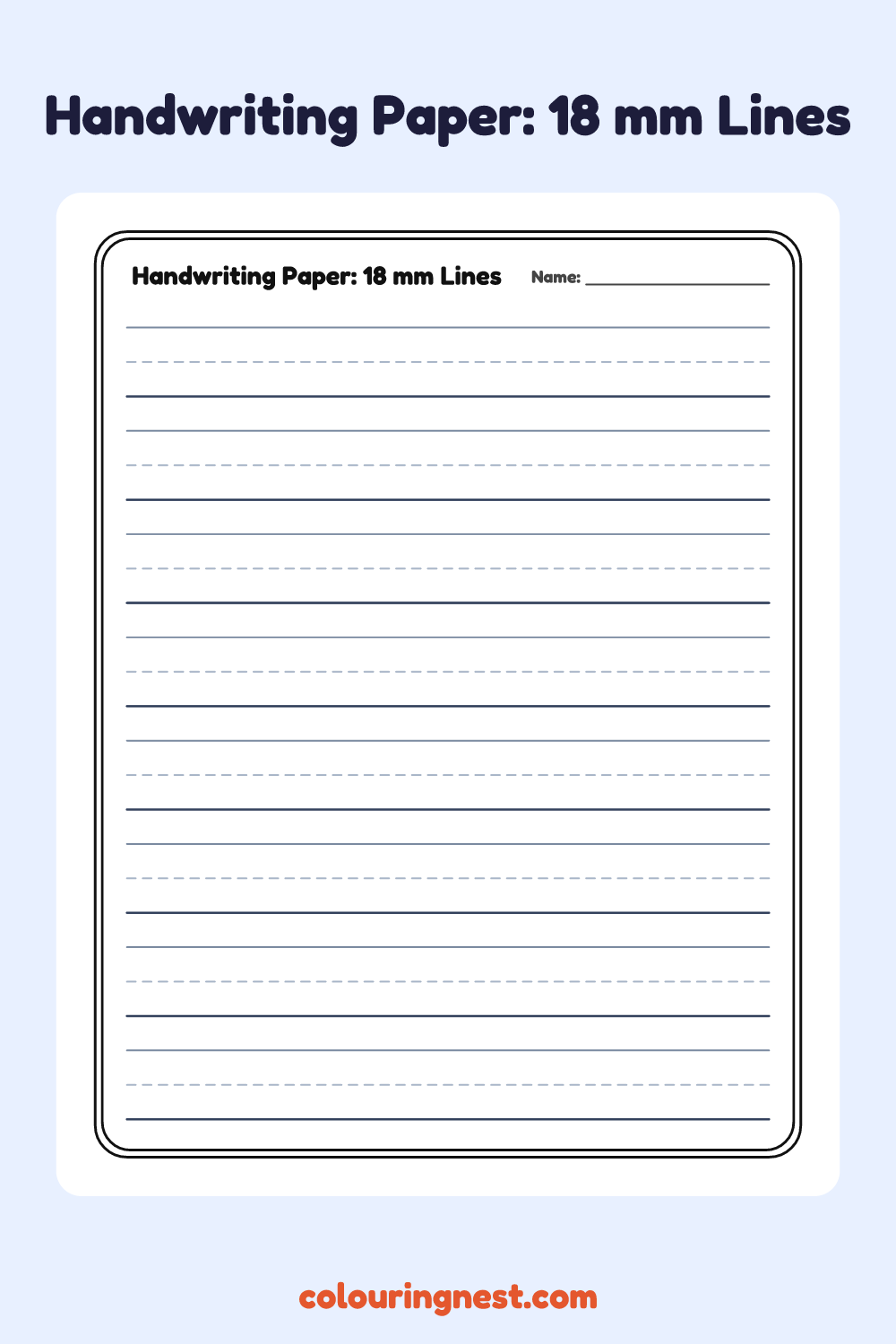 Handwriting Paper: 18 mm Lines worksheet: free printable black-and-white line art