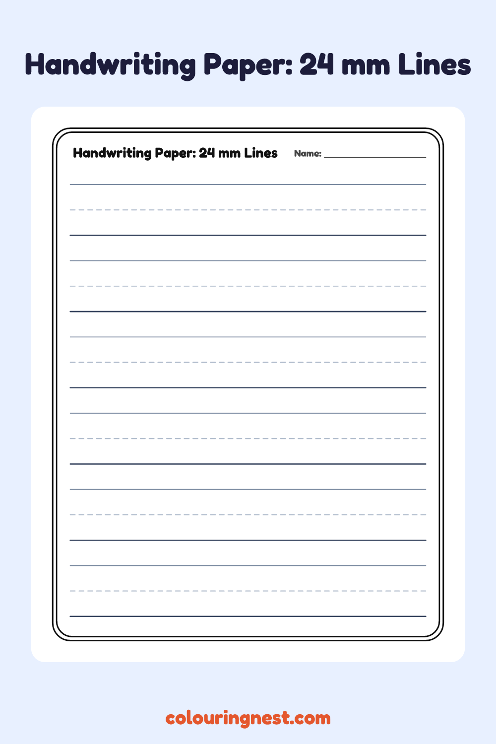 Handwriting Paper: 24 mm Lines worksheet: free printable black-and-white line art