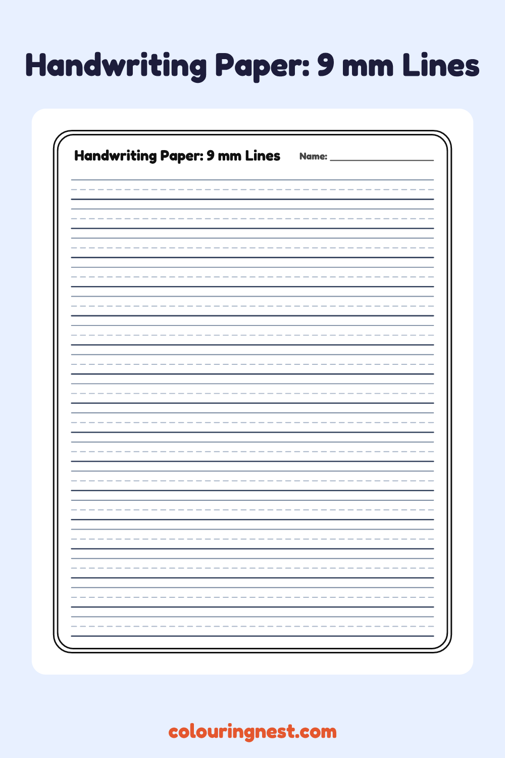 Handwriting Paper: 9 mm Lines worksheet: free printable black-and-white line art