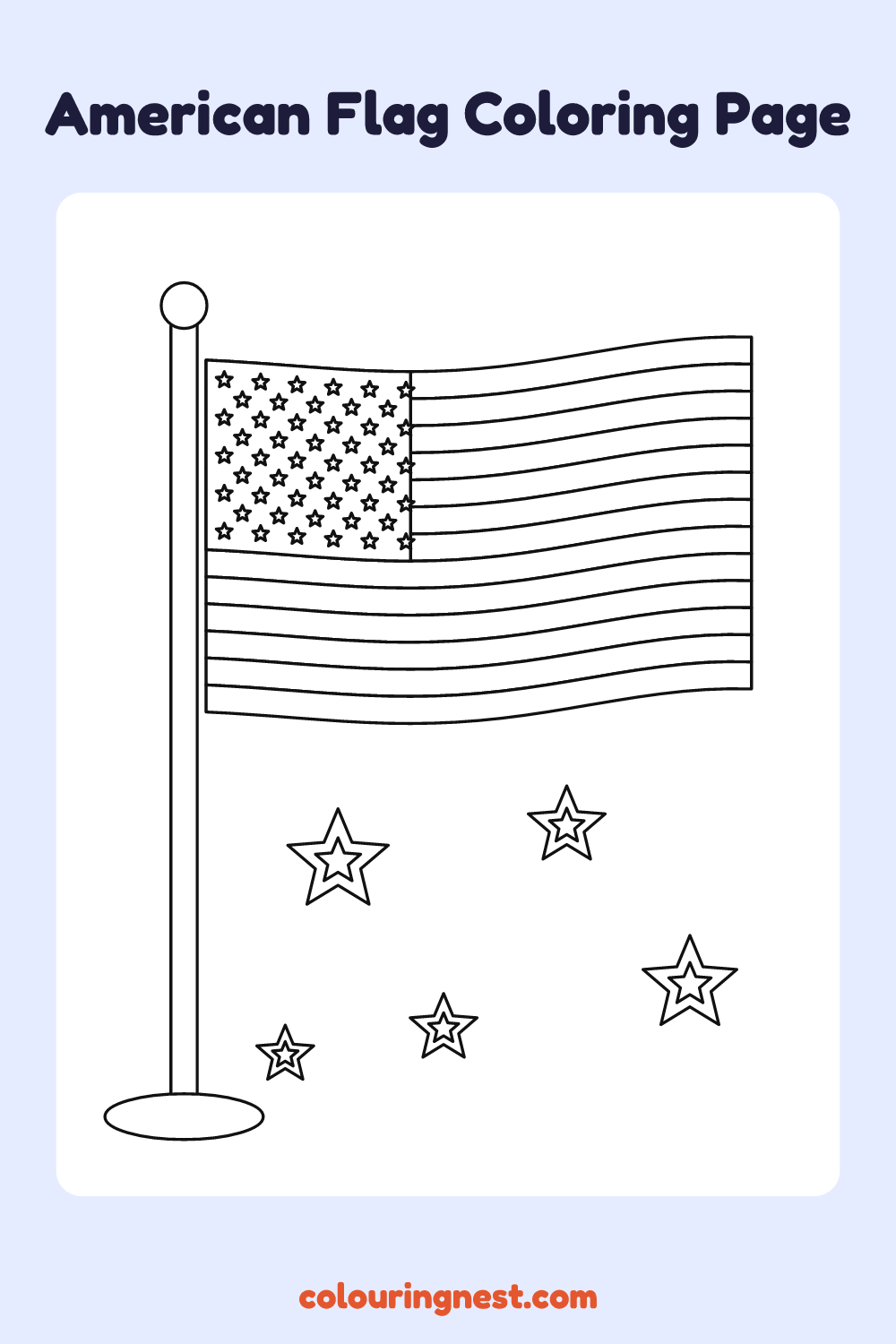 American Flag Coloring Page: free printable black-and-white line art
