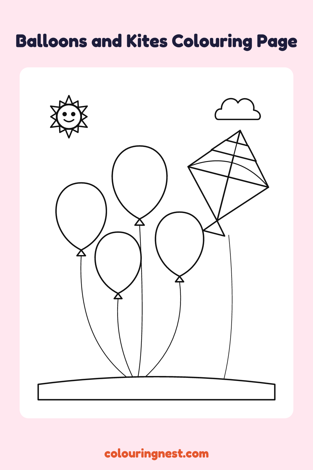 Balloons and Kites Colouring Page coloring page: free printable black-and-white line art