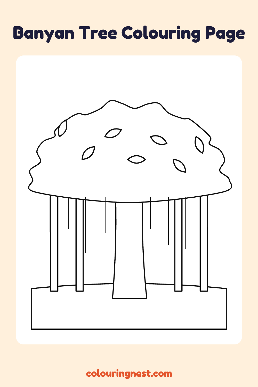 Banyan Tree Colouring Page coloring page: free printable black-and-white line art
