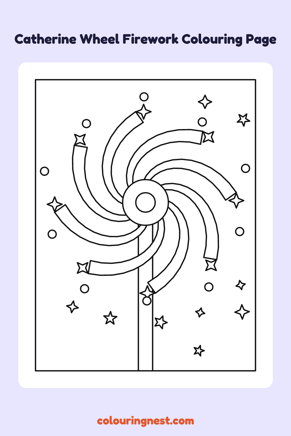Catherine Wheel Firework Colouring Page coloring page: free printable black-and-white line art