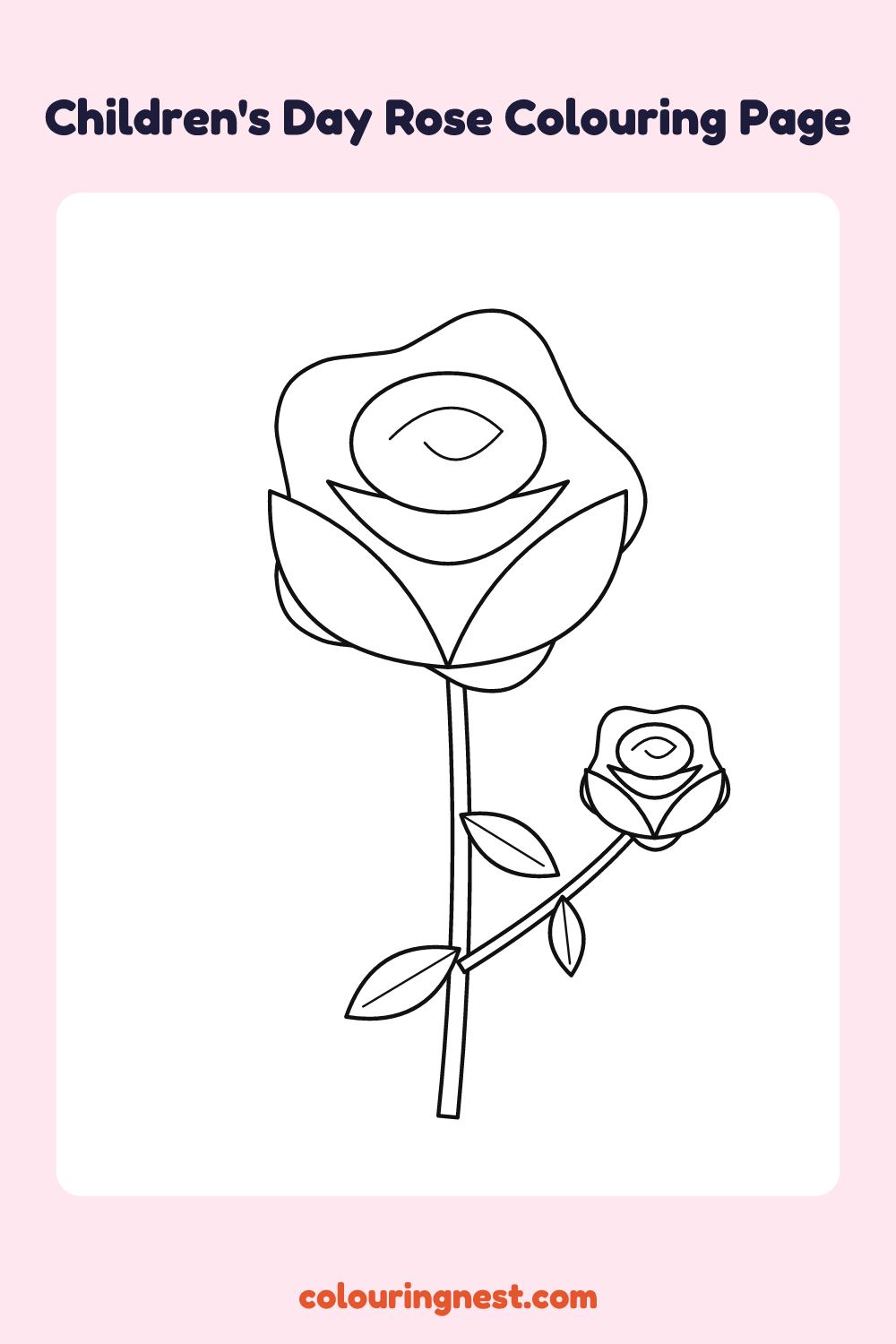 Children's Day Rose Colouring Page coloring page: free printable black-and-white line art