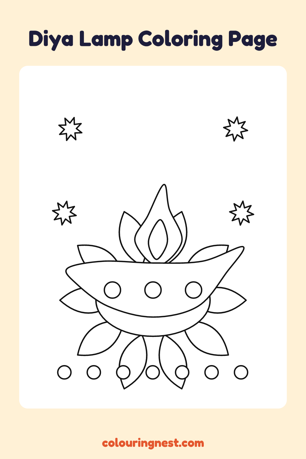Diya Lamp Coloring Page: free printable black-and-white line art